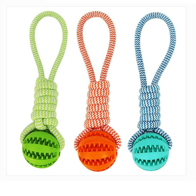 Rubber Ball Chew Toy with Cotton Rope | Dog Toy – The Paws Corner LLC